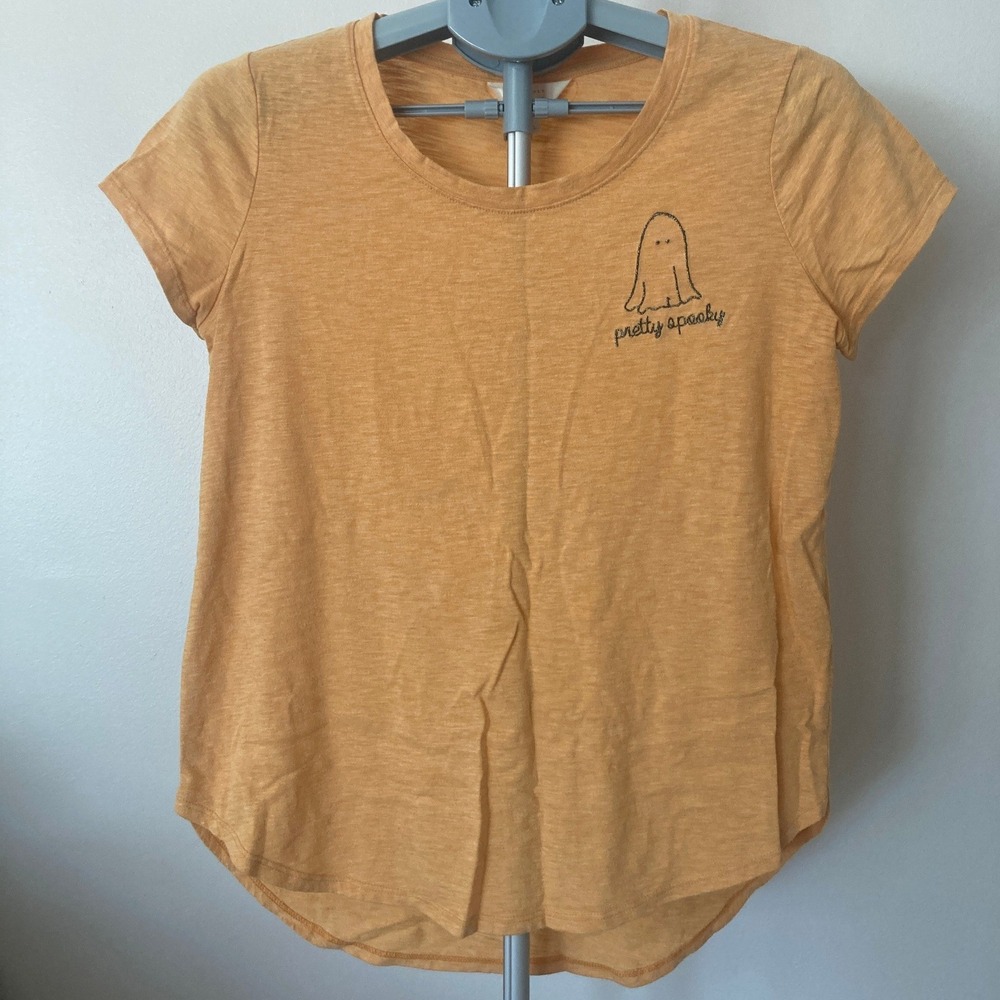 Lauren Conrad Womens S Mustard Pretty Spooky Halloween‎ Ghost Tee Cute Coquette